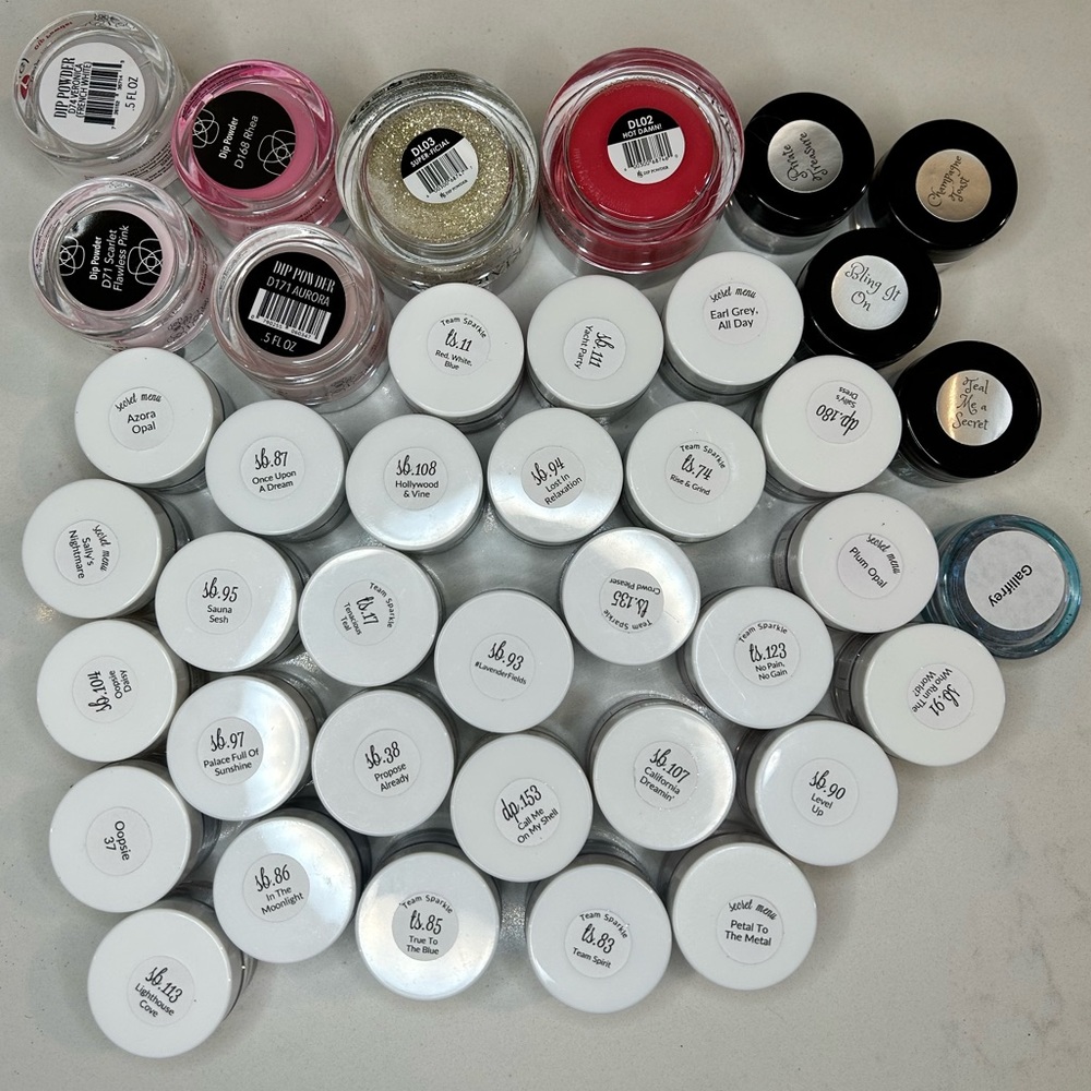 39 Sparkle & Co, Revel, Kiara Sky nail dip powders